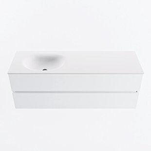 MONDIAZ VICA 140cm badmeubel onderkast Talc 2 lades. Wastafel MOON links 1 kraangat, kleur Talc.