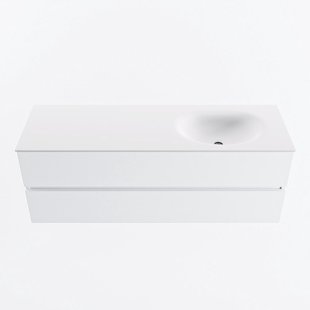 MONDIAZ VICA 140cm badmeubel onderkast Talc 2 lades. Wastafel MOON rechts 1 kraangat, kleur Talc.