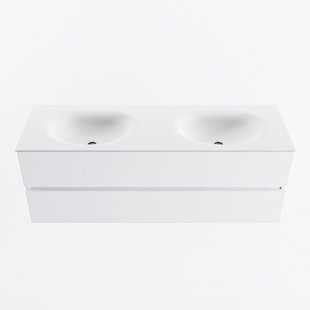 MONDIAZ VICA 140cm badmeubel onderkast Talc 2 lades. Wastafel MOON dubbel 2 kraangaten, kleur Talc.