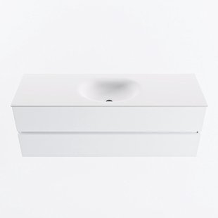 MONDIAZ VICA 140cm badmeubel onderkast Talc 2 lades. Wastafel MOON midden zonder kraangat, kleur Talc.