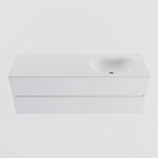 MONDIAZ VICA 140cm badmeubel onderkast Talc 2 lades. Wastafel MOON rechts zonder kraangat, kleur Talc.