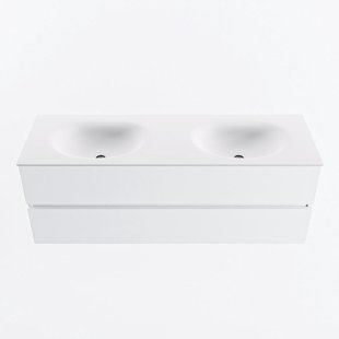 MONDIAZ VICA 140cm badmeubel onderkast Talc 2 lades. Wastafel MOON dubbel zonder kraangat, kleur Talc.