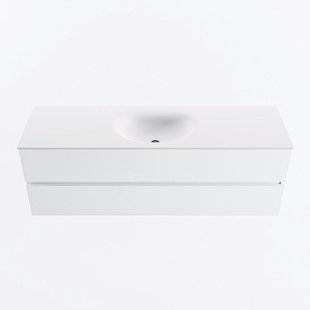 MONDIAZ VICA 150cm badmeubel onderkast Talc 2 lades. Wastafel MOON midden 1 kraangat, kleur Talc.