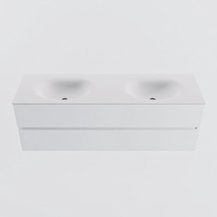 MONDIAZ VICA 150cm badmeubel onderkast Talc 2 lades. Wastafel MOON dubbel 2 kraangaten, kleur Talc.