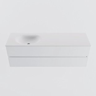 MONDIAZ VICA 150cm badmeubel onderkast Talc 2 lades. Wastafel MOON links zonder kraangat, kleur Talc.