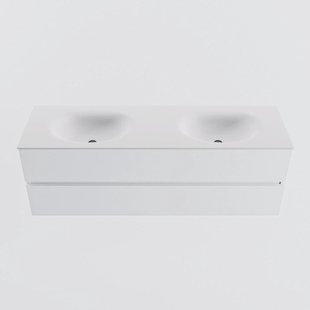 MONDIAZ VICA 150cm badmeubel onderkast Talc 2 lades. Wastafel MOON dubbel zonder kraangat, kleur Talc.