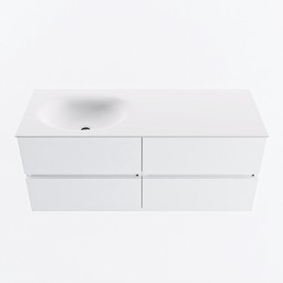 MONDIAZ VICA 120cm badmeubel onderkast Talc 4 lades. Wastafel MOON links 1 kraangat, kleur Talc.