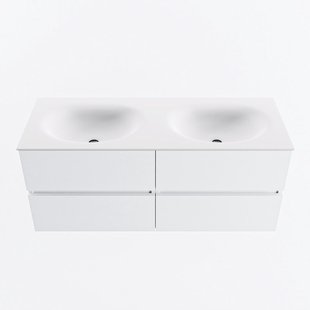 MONDIAZ VICA 120cm badmeubel onderkast Talc 4 lades. Wastafel MOON dubbel 2 kraangaten, kleur Talc.
