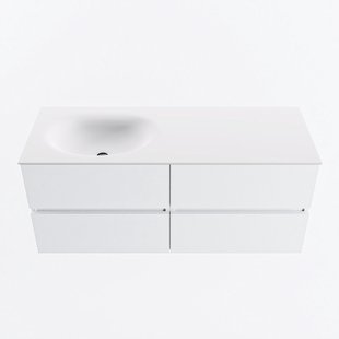 MONDIAZ VICA 120cm badmeubel onderkast Talc 4 lades. Wastafel MOON links zonder kraangat, kleur Talc.