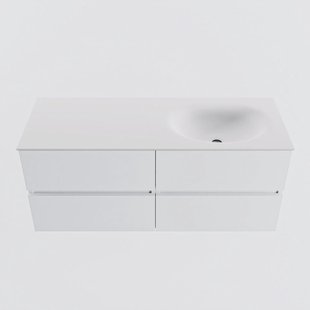 MONDIAZ VICA 120cm badmeubel onderkast Talc 4 lades. Wastafel MOON rechts zonder kraangat, kleur Talc.
