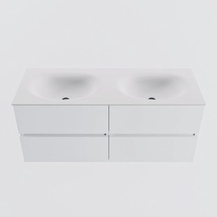 MONDIAZ VICA 120cm badmeubel onderkast Talc 4 lades. Wastafel MOON dubbel zonder kraangat, kleur Talc.