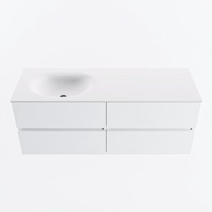 MONDIAZ VICA 130cm badmeubel onderkast Talc 4 lades. Wastafel MOON links 1 kraangat, kleur Talc.