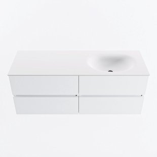 MONDIAZ VICA 130cm badmeubel onderkast Talc 4 lades. Wastafel MOON rechts 1 kraangat, kleur Talc.