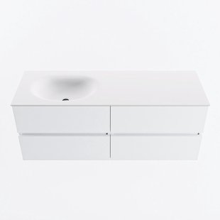 MONDIAZ VICA 130cm badmeubel onderkast Talc 4 lades. Wastafel MOON links zonder kraangat, kleur Talc.