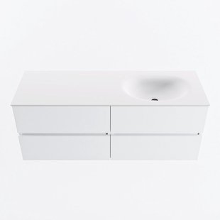 MONDIAZ VICA 130cm badmeubel onderkast Talc 4 lades. Wastafel MOON rechts zonder kraangat, kleur Talc.