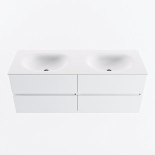 MONDIAZ VICA 130cm badmeubel onderkast Talc 4 lades. Wastafel MOON dubbel zonder kraangat, kleur Talc.