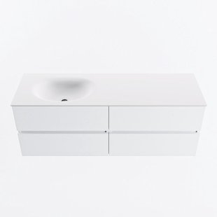 MONDIAZ VICA 140cm badmeubel onderkast Talc 4 lades. Wastafel MOON links 1 kraangat, kleur Talc.