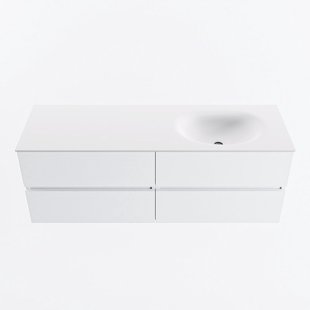 MONDIAZ VICA 140cm badmeubel onderkast Talc 4 lades. Wastafel MOON rechts 1 kraangat, kleur Talc.