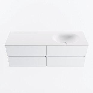 MONDIAZ VICA 140cm badmeubel onderkast Talc 4 lades. Wastafel MOON rechts zonder kraangat, kleur Talc.