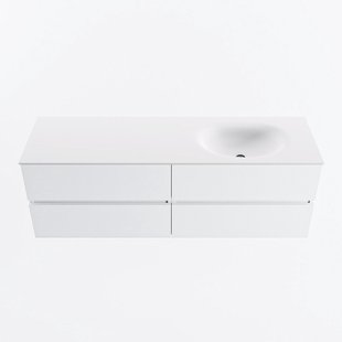 MONDIAZ VICA 150cm badmeubel onderkast Talc 4 lades. Wastafel MOON rechts 1 kraangat, kleur Talc.