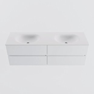 MONDIAZ VICA 150cm badmeubel onderkast Talc 4 lades. Wastafel MOON dubbel 2 kraangaten, kleur Talc.