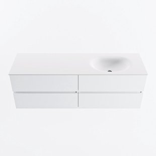 MONDIAZ VICA 150cm badmeubel onderkast Talc 4 lades. Wastafel MOON rechts zonder kraangat, kleur Talc.