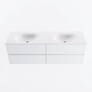 MONDIAZ VICA 150cm badmeubel onderkast Talc 4 lades. Wastafel MOON dubbel zonder kraangat, kleur Talc.