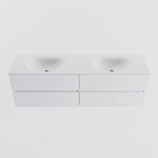 MONDIAZ VICA 160cm badmeubel onderkast Talc 4 lades. Wastafel MOON dubbel 2 kraangaten, kleur Talc.