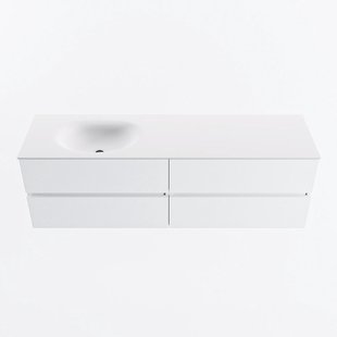 MONDIAZ VICA 160cm badmeubel onderkast Talc 4 lades. Wastafel MOON links zonder kraangat, kleur Talc.