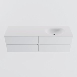 MONDIAZ VICA 160cm badmeubel onderkast Talc 4 lades. Wastafel MOON rechts zonder kraangat, kleur Talc.