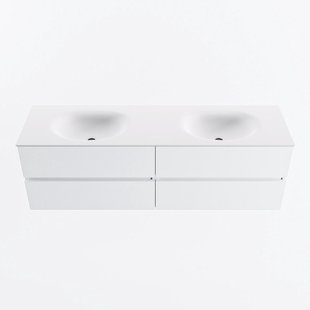 MONDIAZ VICA 160cm badmeubel onderkast Talc 4 lades. Wastafel MOON dubbel zonder kraangat, kleur Talc.