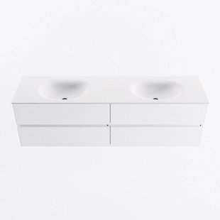 MONDIAZ VICA 170cm badmeubel onderkast Talc 4 lades. Wastafel MOON dubbel 2 kraangaten, kleur Talc.