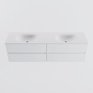 MONDIAZ VICA 170cm badmeubel onderkast Talc 4 lades. Wastafel MOON dubbel zonder kraangat, kleur Talc.