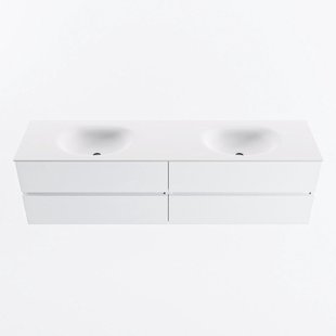 MONDIAZ VICA 180cm badmeubel onderkast Talc 4 lades. Wastafel MOON dubbel 2 kraangaten, kleur Talc.