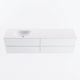 MONDIAZ VICA 180cm badmeubel onderkast Talc 4 lades. Wastafel MOON links zonder kraangat, kleur Talc.