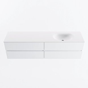 MONDIAZ VICA 180cm badmeubel onderkast Talc 4 lades. Wastafel MOON rechts zonder kraangat, kleur Talc.