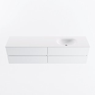 MONDIAZ VICA 190cm badmeubel onderkast Talc 4 lades. Wastafel MOON rechts 1 kraangat, kleur Talc.