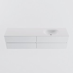 MONDIAZ VICA 190cm badmeubel onderkast Talc 4 lades. Wastafel MOON rechts zonder kraangat, kleur Talc.