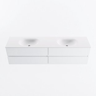 MONDIAZ VICA 190cm badmeubel onderkast Talc 4 lades. Wastafel MOON dubbel zonder kraangat, kleur Talc.