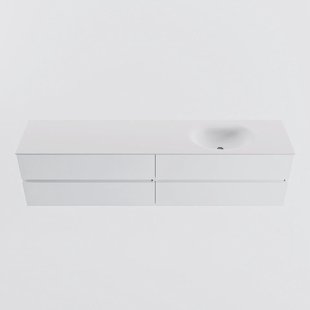 MONDIAZ VICA 200cm badmeubel onderkast Talc 4 lades. Wastafel MOON rechts 1 kraangat, kleur Talc.