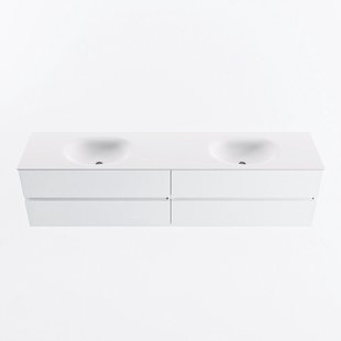 MONDIAZ VICA 200cm badmeubel onderkast Talc 4 lades. Wastafel MOON dubbel 2 kraangaten, kleur Talc.