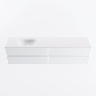 MONDIAZ VICA 200cm badmeubel onderkast Talc 4 lades. Wastafel MOON links zonder kraangat, kleur Talc.