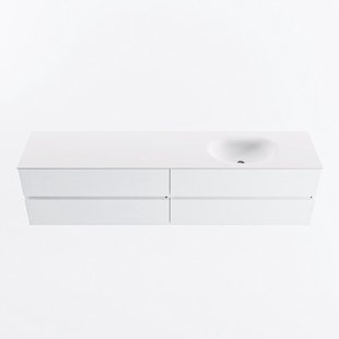 MONDIAZ VICA 200cm badmeubel onderkast Talc 4 lades. Wastafel MOON rechts zonder kraangat, kleur Talc.