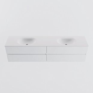 MONDIAZ VICA 200cm badmeubel onderkast Talc 4 lades. Wastafel MOON dubbel zonder kraangat, kleur Talc.