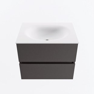 MONDIAZ VICA 60cm badmeubel onderkast Dark Grey 2 lades. Wastafel MOON midden 1 kraangat, kleur Talc.
