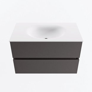 MONDIAZ VICA 80cm badmeubel onderkast Dark Grey 2 lades. Wastafel MOON midden 1 kraangat, kleur Talc.