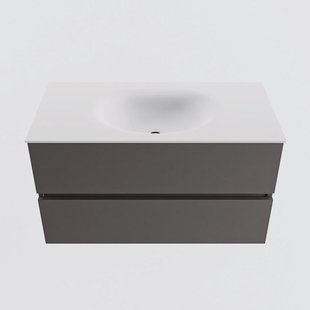 MONDIAZ VICA 90cm badmeubel onderkast Dark Grey 2 lades. Wastafel MOON midden zonder kraangat, kleur Talc.