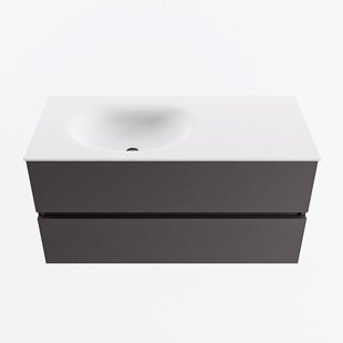 MONDIAZ VICA 100cm badmeubel onderkast Dark Grey 2 lades. Wastafel MOON links 1 kraangat, kleur Talc.