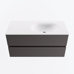 MONDIAZ VICA 100cm badmeubel onderkast Dark Grey 2 lades. Wastafel MOON rechts 1 kraangat, kleur Talc.