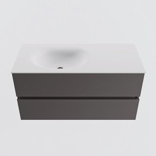 MONDIAZ VICA 100cm badmeubel onderkast Dark Grey 2 lades. Wastafel MOON links zonder kraangat, kleur Talc.